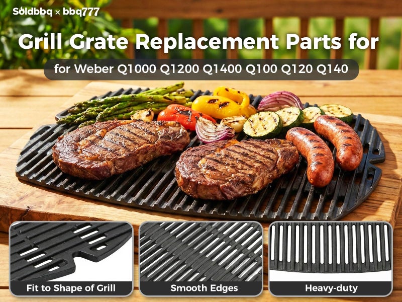 soldbbq 7582 7644 بدائل شبكات الطهي لسلسلة ويبر بيبي كيو، لويبر Q100 Q120 Q1000 50060001 51060001 52020001 Q1200 Q1400، شبكة طهي من الحديد الزهر غير اللامع لويبر بيبي كيو - Image 4